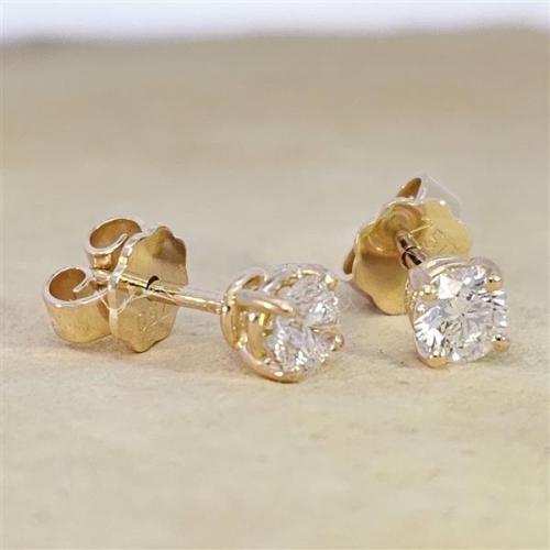 Diamant Ohrstecker 750 Gold - Gelbgold, 4 Krappen, 0,60 ct - 2 Brillanten IF/F - Luxus Ohrschmuck Damen
