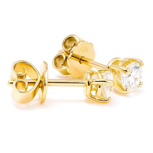 Diamant Ohrstecker 750 Gold - Gelbgold, 4 Krappen, 0,60 ct - 2 Brillanten IF/F - Luxus Ohrschmuck Damen