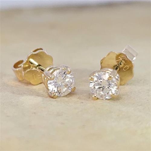 Diamant Ohrstecker 750 Gold - Gelbgold, 4 Krappen, 0,60 ct - 2 Brillanten IF/F - Luxus Ohrschmuck Damen