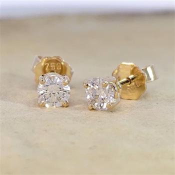 Brillant Diamant Ohrstecker Paar 750/- Gelbgold 18 Karat Gold 0,80 Karat G/VS