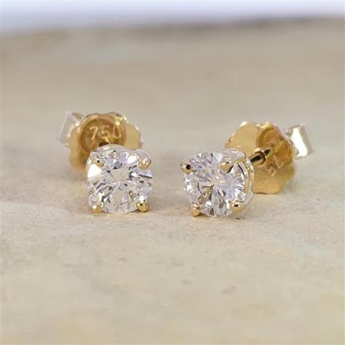 Diamant Ohrstecker 750 Gold - Gelbgold, 4 Krappen, 0,80 ct - 2 Brillanten IF/F - Luxus Ohrschmuck Damen