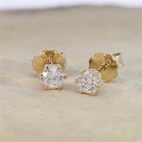 Diamant Ohrstecker 750 Gold - Gelbgold, 6 Krappen, 0,50 ct - 2 Brillanten IF/F - Luxus Ohrschmuck Damen