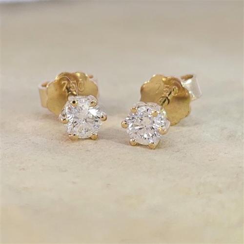 Diamant Ohrstecker 750 Gold - Gelbgold, 6 Krappen, 0,50 ct - 2 Brillanten IF/F - Luxus Ohrschmuck Damen