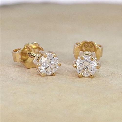 Diamant Ohrstecker 750 Gold - Gelbgold, 6 Krappen, 0,70 ct - 2 Brillanten IF/F - Luxus Ohrschmuck Damen
