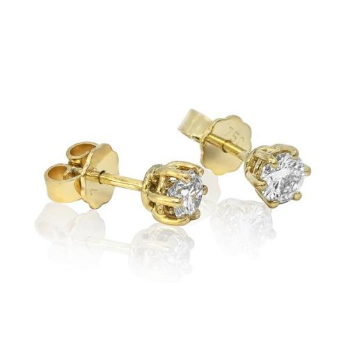 Preview: Diamant Ohrstecker 750 Gold - Gelbgold, 6 Krappen, 0,70 ct - 2 Brillanten IF/F - Luxus Ohrschmuck Damen