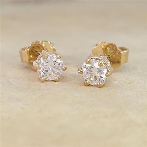 Diamant Ohrstecker 750 Gold - Gelbgold, 6 Krappen, 0,70 ct - 2 Brillanten IF/F - Luxus Ohrschmuck Damen