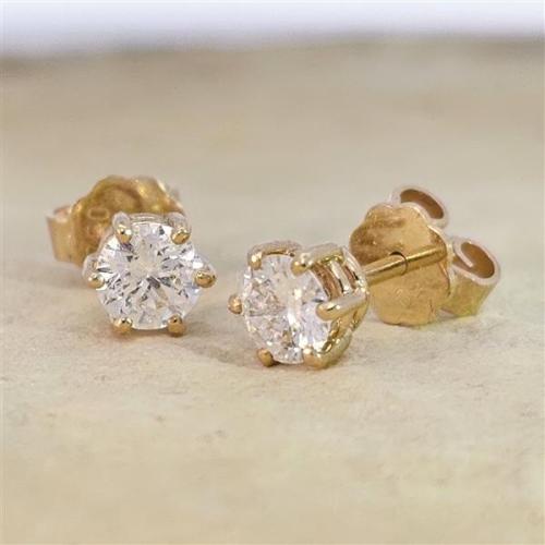 Diamant Ohrstecker 750 Gold - Gelbgold, 6 Krappen, 0,80 ct - 2 Brillanten IF/F - Luxus Ohrschmuck Damen