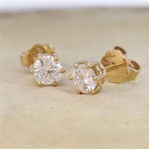 Diamant Ohrstecker 750 Gold - Gelbgold, 6 Krappen, 0,80 ct - 2 Brillanten IF/F - Luxus Ohrschmuck Damen