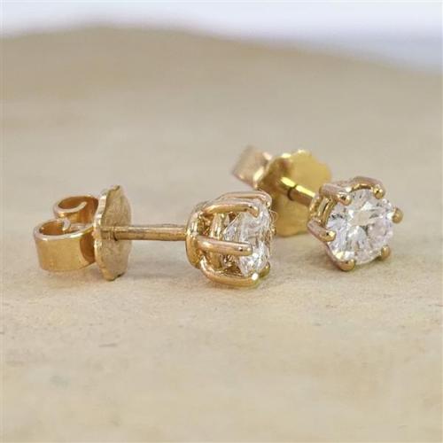 Diamant Ohrstecker 750 Gold - Gelbgold, 6 Krappen, 0,80 ct - 2 Brillanten IF/F - Luxus Ohrschmuck Damen