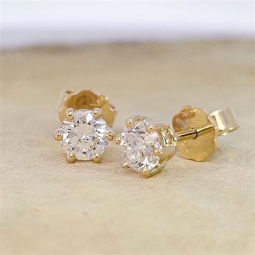 Diamant Ohrstecker 750 Gold - Gelbgold, 6 Krappen, 1,02 ct - 2 Brillanten IF/F - Luxus Ohrschmuck Damen