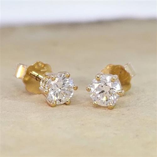Diamant Ohrstecker 750 Gold - Gelbgold, 6 Krappen, 1,02 ct - 2 Brillanten IF/F - Luxus Ohrschmuck Damen