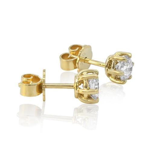 Preview: Diamant Ohrstecker 750 Gold - Gelbgold, 6 Krappen, 1,02 ct - 2 Brillanten IF/F - Luxus Ohrschmuck Damen