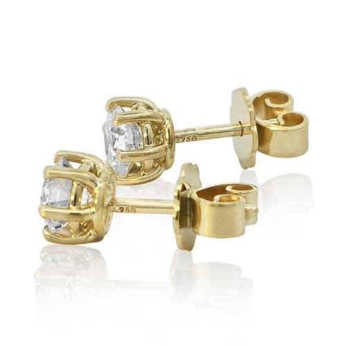 Diamant Ohrstecker 750 Gold - Gelbgold, 6 Krappen, 1,02 ct - 2 Brillanten IF/F - Luxus Ohrschmuck Damen