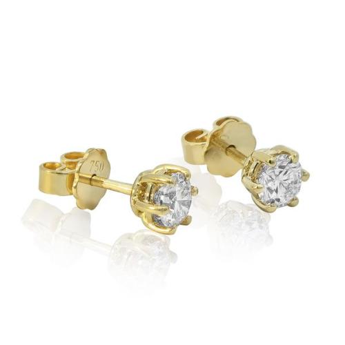 Diamant Ohrstecker 750 Gold - Gelbgold, 6 Krappen, 1,02 ct - 2 Brillanten IF/F - Luxus Ohrschmuck Damen