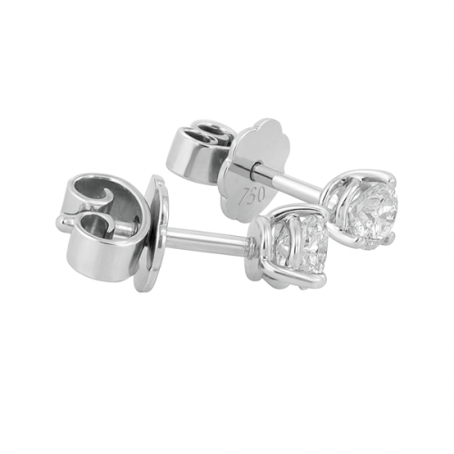 Diamant Ohrstecker 750 Gold - Weißgold, 3 Krappen, 0,42 ct - 2 Brillanten IF/F - Luxus Ohrschmuck Damen