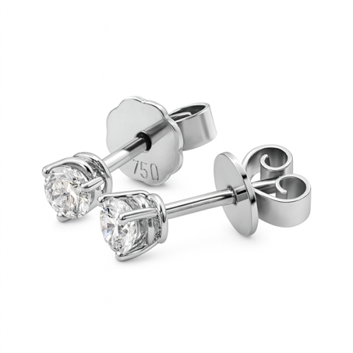 Diamant Ohrstecker 750 Gold - Weißgold, 3 Krappen, 0,42 ct - 2 Brillanten IF/F - Luxus Ohrschmuck Damen