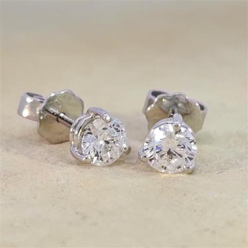 Luxus Diamant Ohrstecker 750 Gold (IF/F) - Weißgold, 3 Krappen, 1,02 ct - lupenrein, echter Brillantschmuck