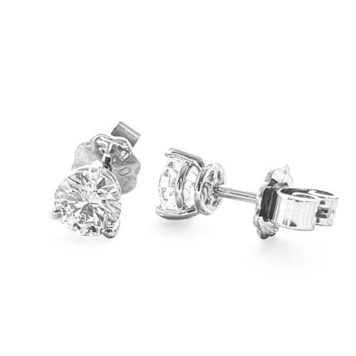 Preview: Luxus Diamant Ohrstecker 750 Gold (IF/F) - Weißgold, 3 Krappen, 1,02 ct - lupenrein, echter Brillantschmuck