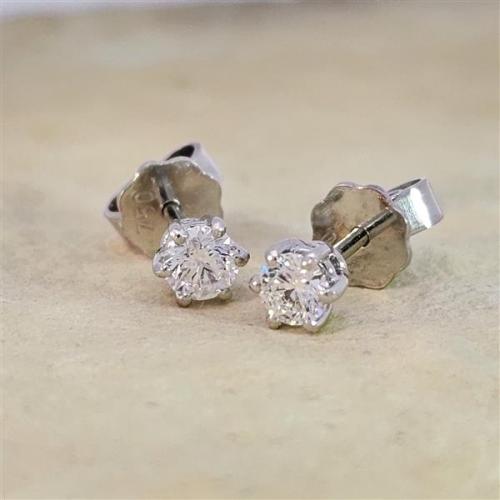 Luxus Diamant Ohrstecker 750 Gold (IF/F) - Weißgold, 6 Krappen, 0,42 ct - lupenrein, echter Brillantschmuck