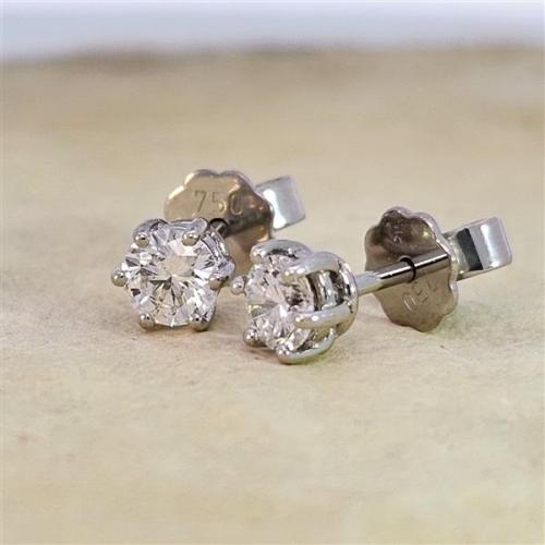 Luxus Diamant Ohrstecker 750 Gold (IF/F) - Weißgold, 6 Krappen, 0,60 ct - lupenrein, echter Brillantschmuck