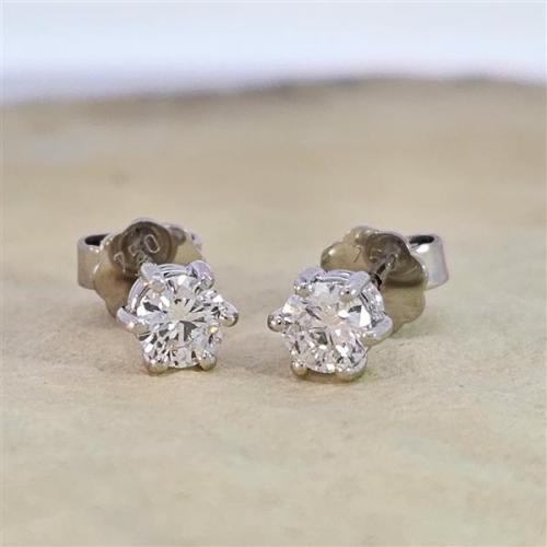 Luxus Diamant Ohrstecker 750 Gold (IF/F) - Weißgold, 6 Krappen, 0,70 ct - lupenrein, echter Brillantschmuck