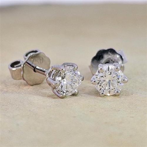 Luxus Diamant Ohrstecker 750 Gold (IF/F) - Weißgold, 6 Krappen, 0,80 ct - lupenrein, echter Brillantschmuck