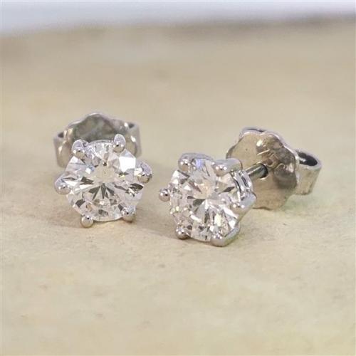 Luxus Diamant Ohrstecker 750 Gold (IF/F) - Weißgold, 6 Krappen, 1,02 ct - lupenrein, echter Brillantschmuck