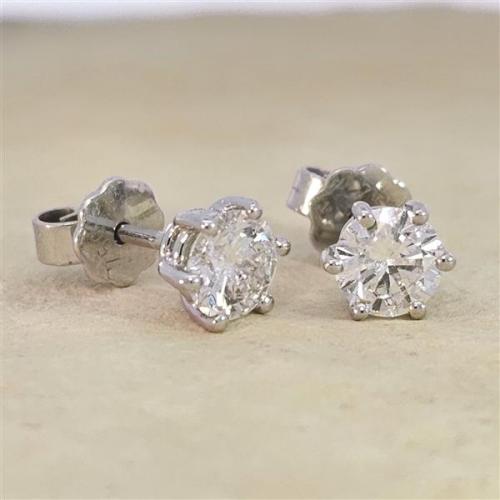 Luxus Diamant Ohrstecker 750 Gold (IF/F) - Weißgold, 6 Krappen, 1,27 ct - lupenrein, echter Brillantschmuck