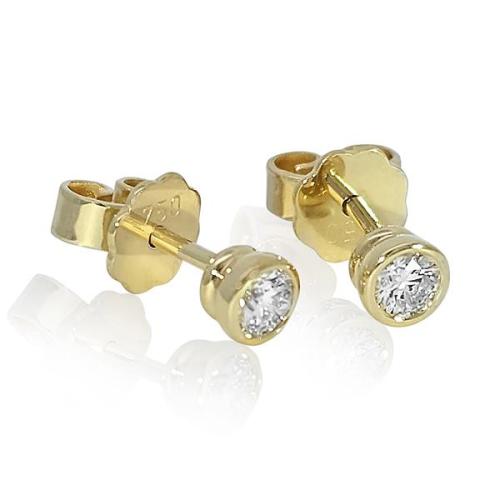 Preview: Diamant Ohrstecker 750 Gold - Gelbgold, Zarge - 2 Brillanten IF/F - Luxus Ohrschmuck Damen