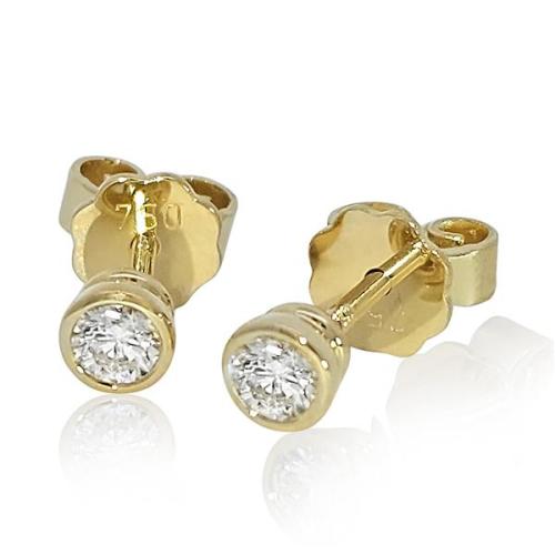 Diamant Ohrstecker 750 Gold - Gelbgold, Zarge - 2 Brillanten IF/F - Luxus Ohrschmuck Damen