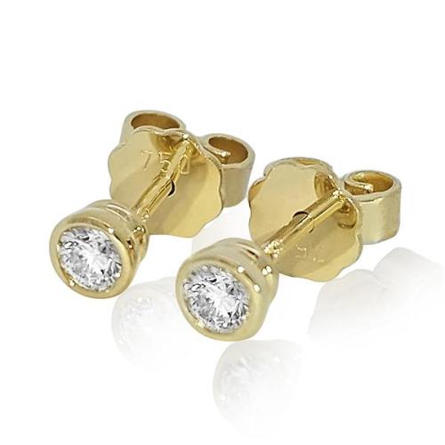Diamant Ohrstecker 750 Gold - Gelbgold, Zarge - 2 Brillanten IF/F - Luxus Ohrschmuck Damen
