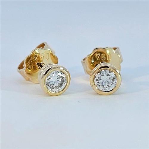 Diamant Ohrstecker 750 Gold - Gelbgold, Zarge, 0,44 ct - 2 Brillanten IF/F - Luxus Ohrschmuck Damen