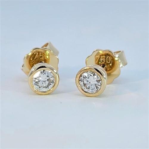 Diamant Ohrstecker 750 Gold - Gelbgold, Zarge, 0,44 ct - 2 Brillanten IF/F - Luxus Ohrschmuck Damen