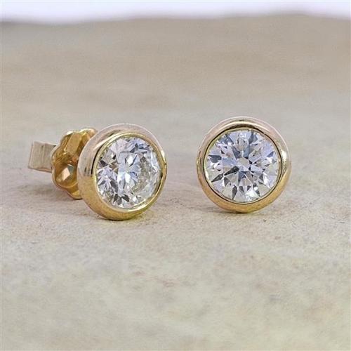 Preview: Diamant Ohrstecker 750 Gold - Gelbgold, Zarge, 1,61 ct - 2 Brillanten IF/F - Luxus Ohrschmuck Damen