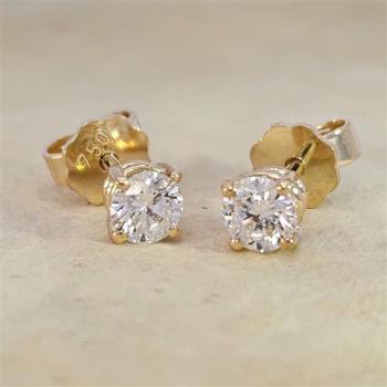 Brillant Diamant Ohrstecker Paar 750/- Gelbgold 18 Karat Gold 0,70 Karat G/VS