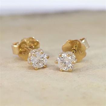 Brillant Diamant Ohrstecker Paar 750/- Gelbgold 18 Karat Gold 0,42 Karat G/VS