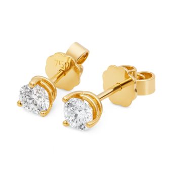 Preview: Diamant Ohrstecker 750 Gold - Gelbgold, 3 Krappen, 0,60 ct - 2 Brillanten IF/F - Luxus Ohrschmuck Damen
