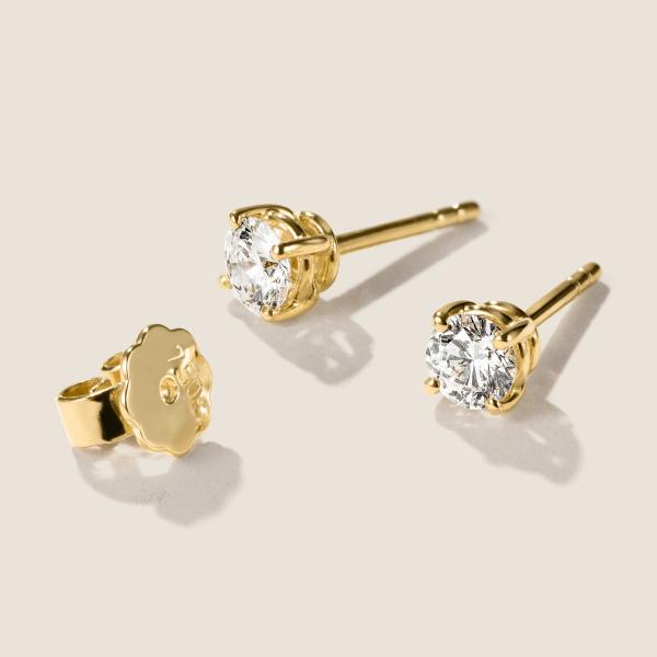 Diamant Ohrstecker 750 Gold - Gelbgold, 4 Krappen, 0,80 ct - 2 Brillanten IF/F - Luxus Ohrschmuck Damen