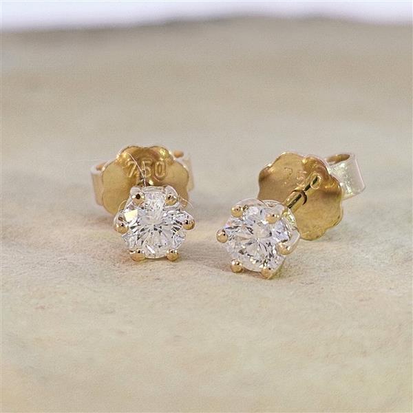 Diamant Ohrstecker 750 Gold - Gelbgold, 6 Krappen, 0,50 ct - 2 Brillanten IF/F - Luxus Ohrschmuck Damen