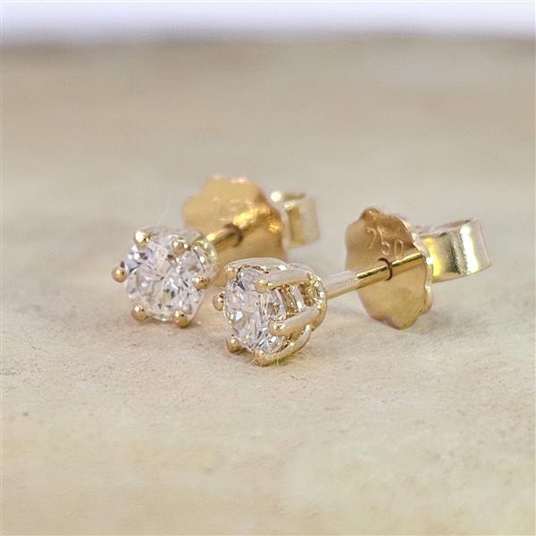 Diamant Ohrstecker 750 Gold - Gelbgold, 6 Krappen, 0,50 ct - 2 Brillanten IF/F - Luxus Ohrschmuck Damen