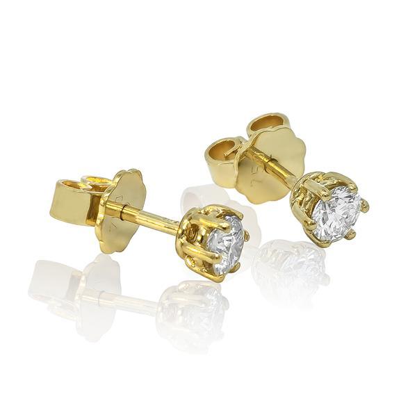 Diamant Ohrstecker 750 Gold - Gelbgold, 6 Krappen, 0,50 ct - 2 Brillanten IF/F - Luxus Ohrschmuck Damen