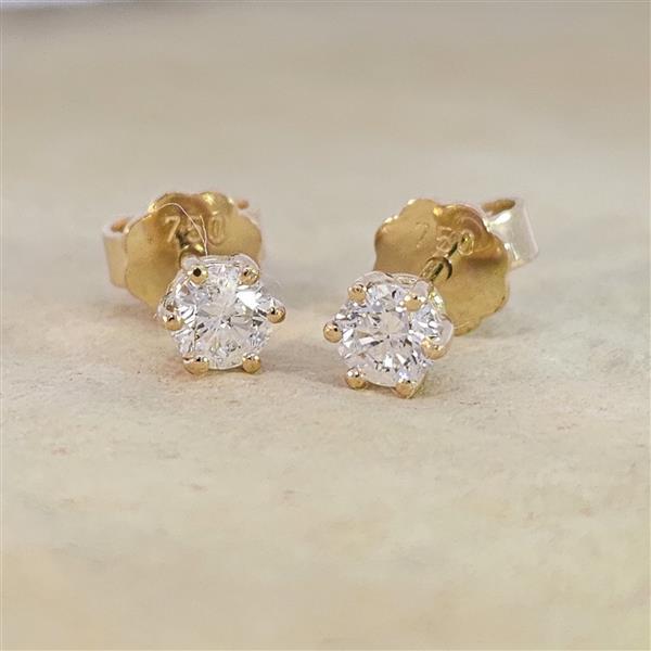 Diamant Ohrstecker 750 Gold - Gelbgold, 6 Krappen, 0,50 ct - 2 Brillanten IF/F - Luxus Ohrschmuck Damen