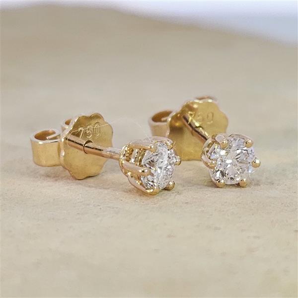 Diamant Ohrstecker 750 Gold - Gelbgold, 6 Krappen, 0,50 ct - 2 Brillanten IF/F - Luxus Ohrschmuck Damen