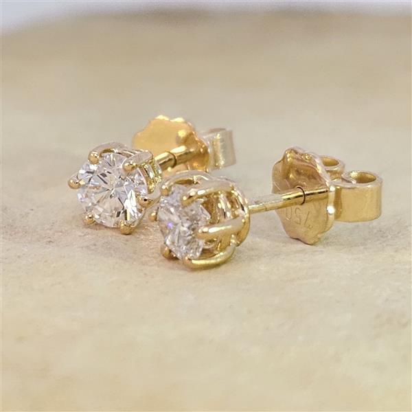 Diamant Ohrstecker 750 Gold - Gelbgold, 6 Krappen, 0,70 ct - 2 Brillanten IF/F - Luxus Ohrschmuck Damen