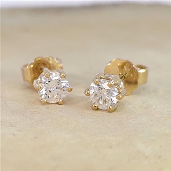 Diamant Ohrstecker 750 Gold - Gelbgold, 6 Krappen, 0,70 ct - 2 Brillanten IF/F - Luxus Ohrschmuck Damen