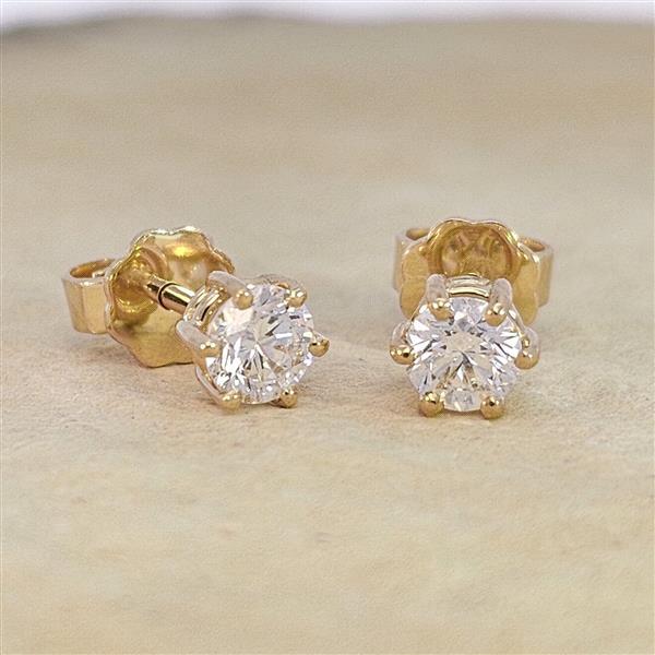 Diamant Ohrstecker 750 Gold - Gelbgold, 6 Krappen, 0,70 ct - 2 Brillanten IF/F - Luxus Ohrschmuck Damen