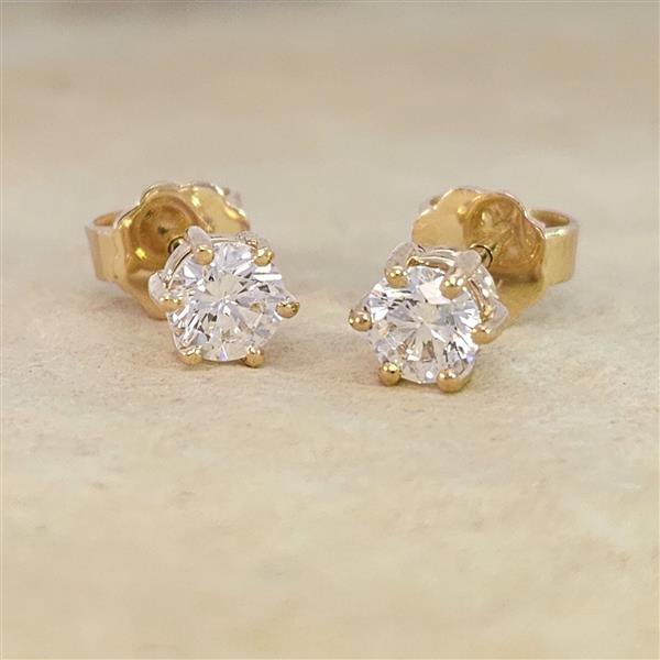 Diamant Ohrstecker 750 Gold - Gelbgold, 6 Krappen, 0,70 ct - 2 Brillanten IF/F - Luxus Ohrschmuck Damen