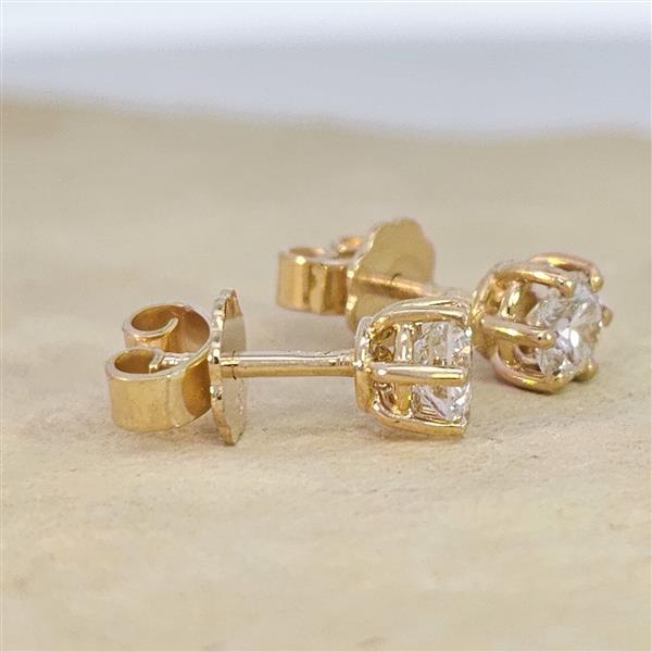 Diamant Ohrstecker 750 Gold - Gelbgold, 6 Krappen, 0,70 ct - 2 Brillanten IF/F - Luxus Ohrschmuck Damen