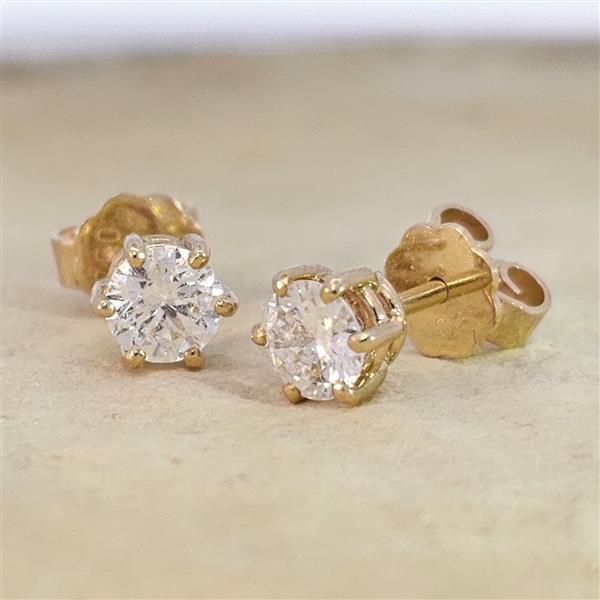 Diamant Ohrstecker 750 Gold - Gelbgold, 6 Krappen, 0,80 ct - 2 Brillanten IF/F - Luxus Ohrschmuck Damen