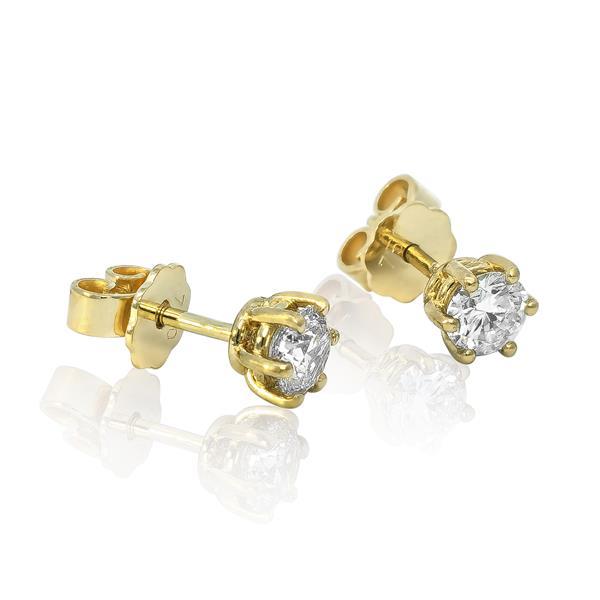 Diamant Ohrstecker 750 Gold - Gelbgold, 6 Krappen, 0,80 ct - 2 Brillanten IF/F - Luxus Ohrschmuck Damen